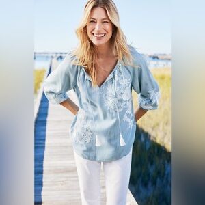 Soft Surroundings NWOT Diya Embroidered Peasant Top Sz medium